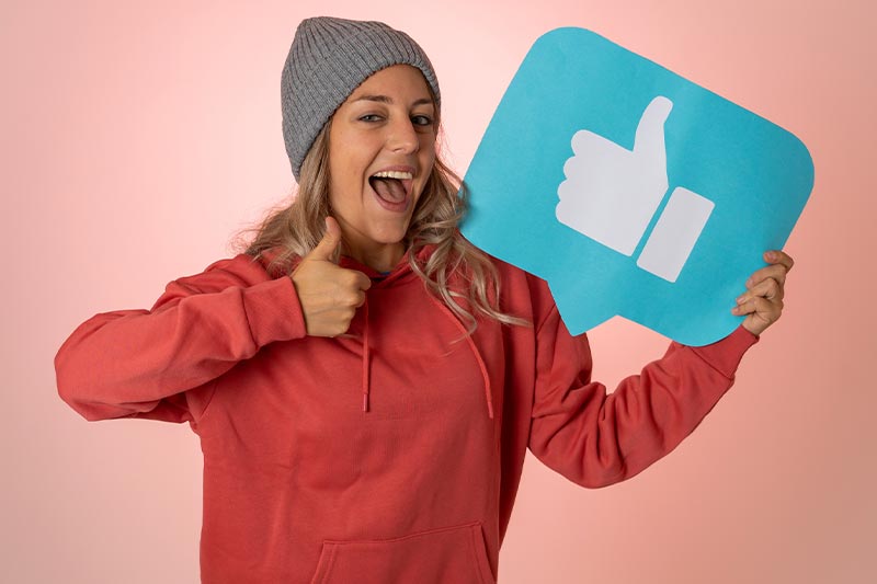 The young girl holding symbol social media notification icon